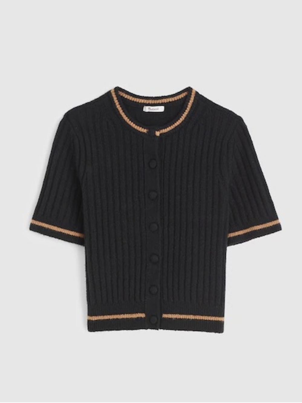 NWT Madewell Short Puff-Sleeve Cardigan Black Caramel Size XS
